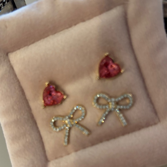 Kate Spade Heart and Bow Earrings with Pink and Gold Accents 2 Pairs - Picture 1 of 4